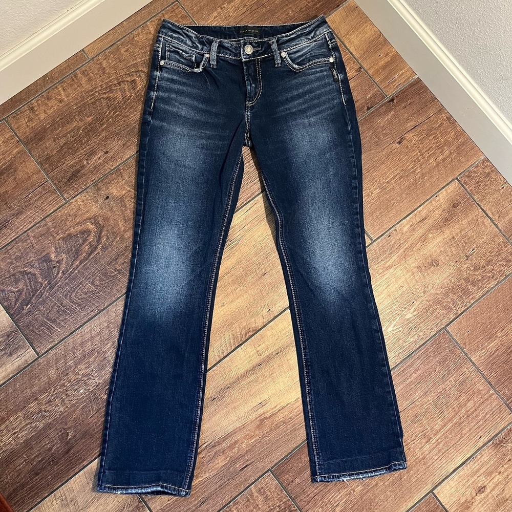 Silver Jeans Co. Suki Women's 28x33 Hemmed 30" Mid Rise Slim Bootcut Dark Wash
